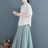 Cotton and Linen Loose T-shirt Retro Mid-sleeved Shirt Women's Chinese Style Tea Service Loose Pullover