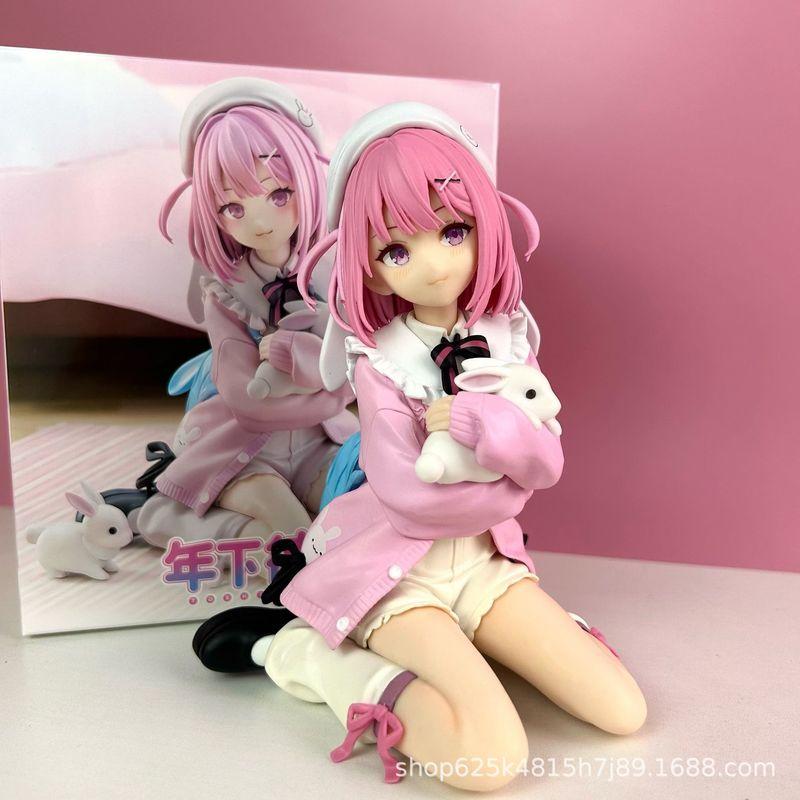 

Фигурка аниме для девочки, китайская версия, высочайшее качество, с ушками кролика, розовыми волосами, рюкзаком, настольное украшение, подарок на день рождения, коллекционная