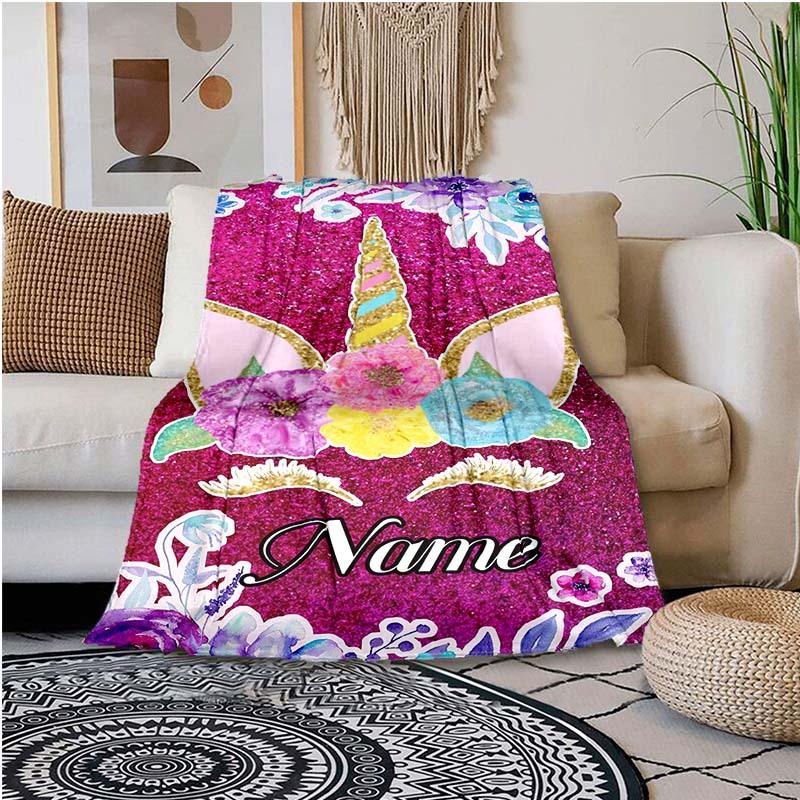 Unicorn Horn Customize Your Name Blanket Used For Chair Office Sofa Bed Camping Soft And Warm Giving Friends And Relatives Birthday Graduation Gift
