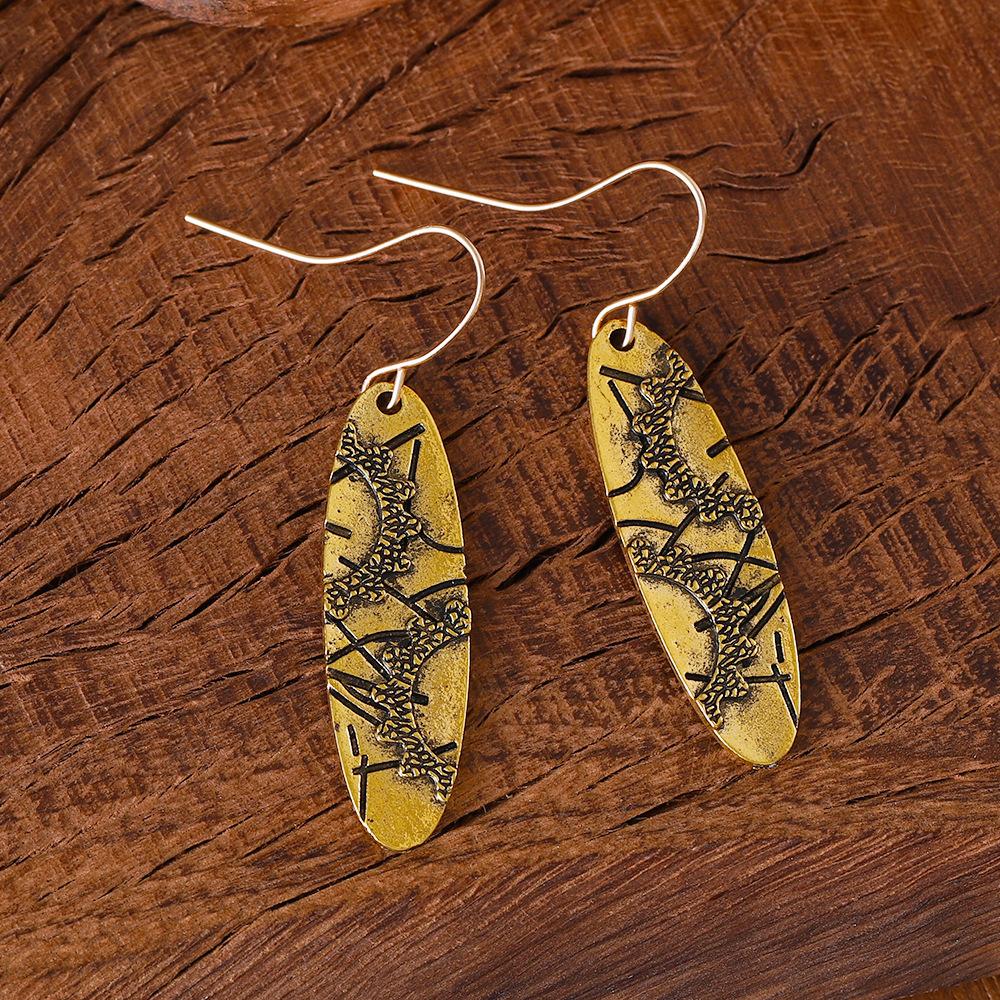 

Ethnic Style Long Oval Gear Pattern Simple and Versatile Earrings золотий