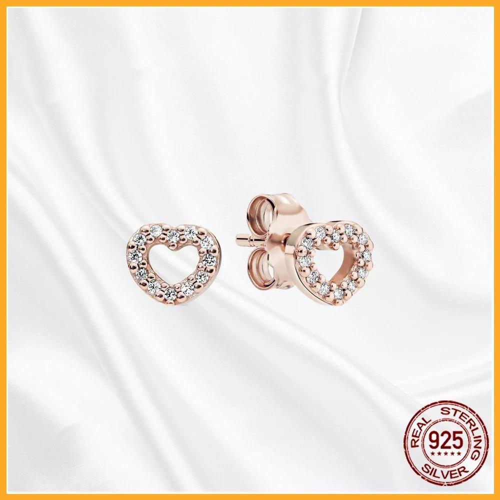 925 Silver Heart Hoop Earrings Sparkling Original Jewelry Gift for Women