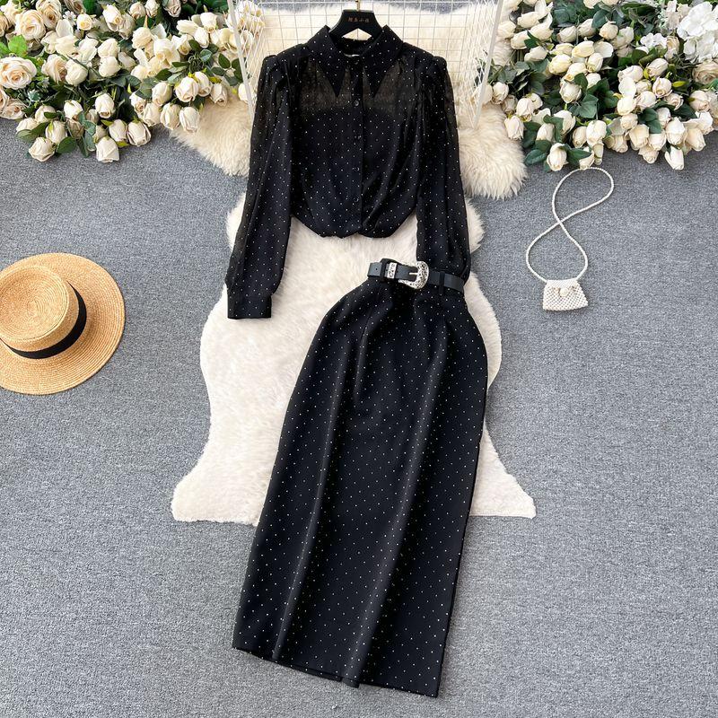 

Носить костюм с французским лацканом, однобортный, рубашку в горошек Black XXL