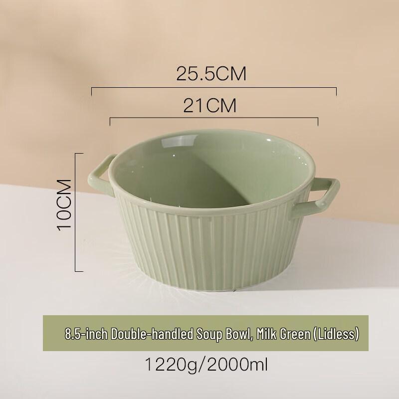 Cream Style Ceramic Double-Handled Soup Bowl with Lid