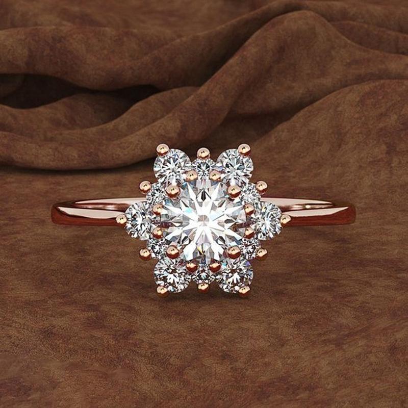 2025 Dazzling Flower Shaped Women Rings for Wedding Engagement Accessories Sparkling Cubic Zircon Statement Jewelry Lady Gift