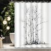 Black And White Tree Branch Shower Curtain - Decorative Bathroom Accessory With Hooks, Grommet Top | All-Season Polyester Fabric