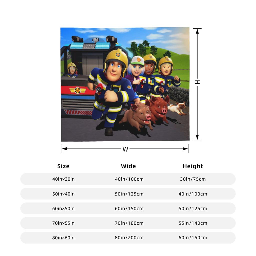 Fireman Sam Wool Blankets Firefighters Novelty Throw Blankets for Bed Sofa Couch 150*125cm Rug Piece