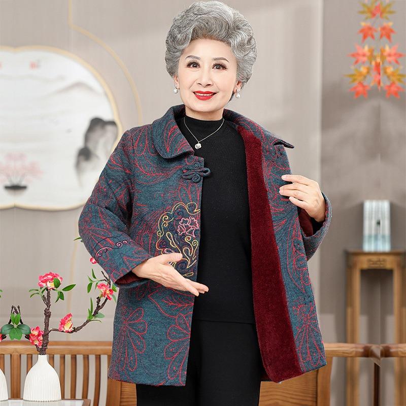 

Autumn and winter woolen jacket women s clothing fleece thickened clothes old lady top 5XL (recommended 145-80kg)