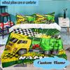 Custom Name 3PCS Cartoon Excavator Bedding Set Including 1pc Duvet Cover And 2pcs Pillowcases for Bedroom, Dormitory Gift Home Decor
