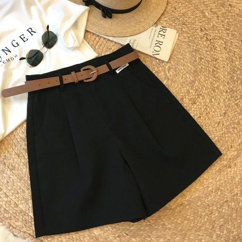 Summer Women's Wide Leg Shorts Thin Cotton A-frame Shorts Office Ladies Loose Casual Zipper Shorts for Women