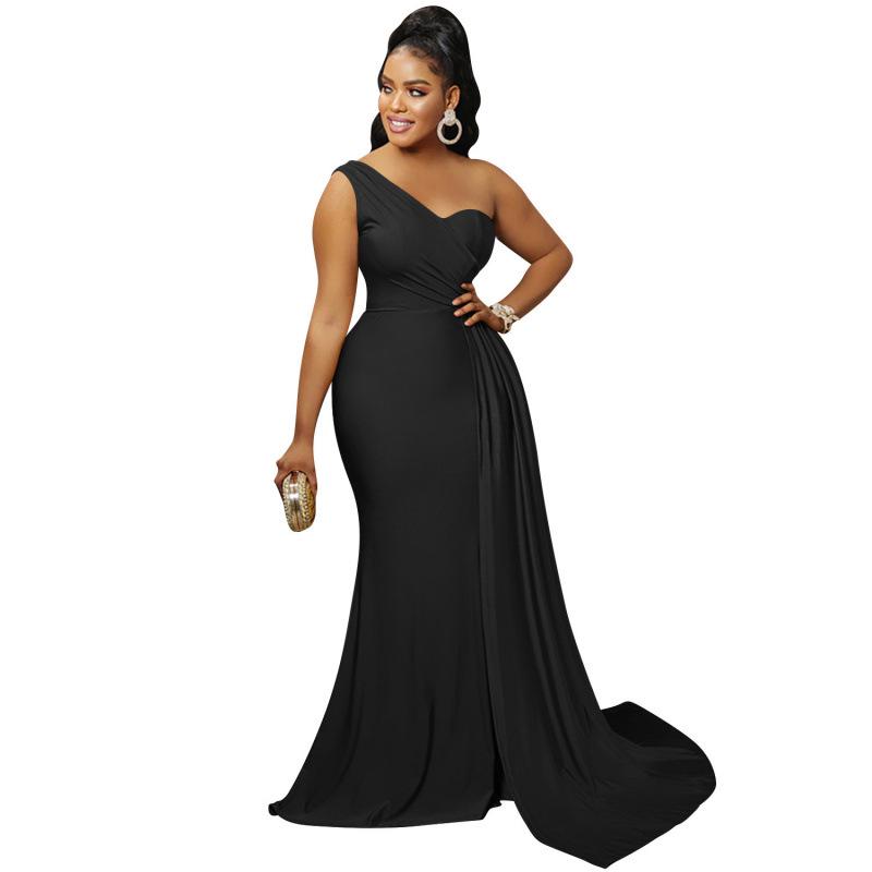 Elegant Solid Color One-Shoulder Party Dress