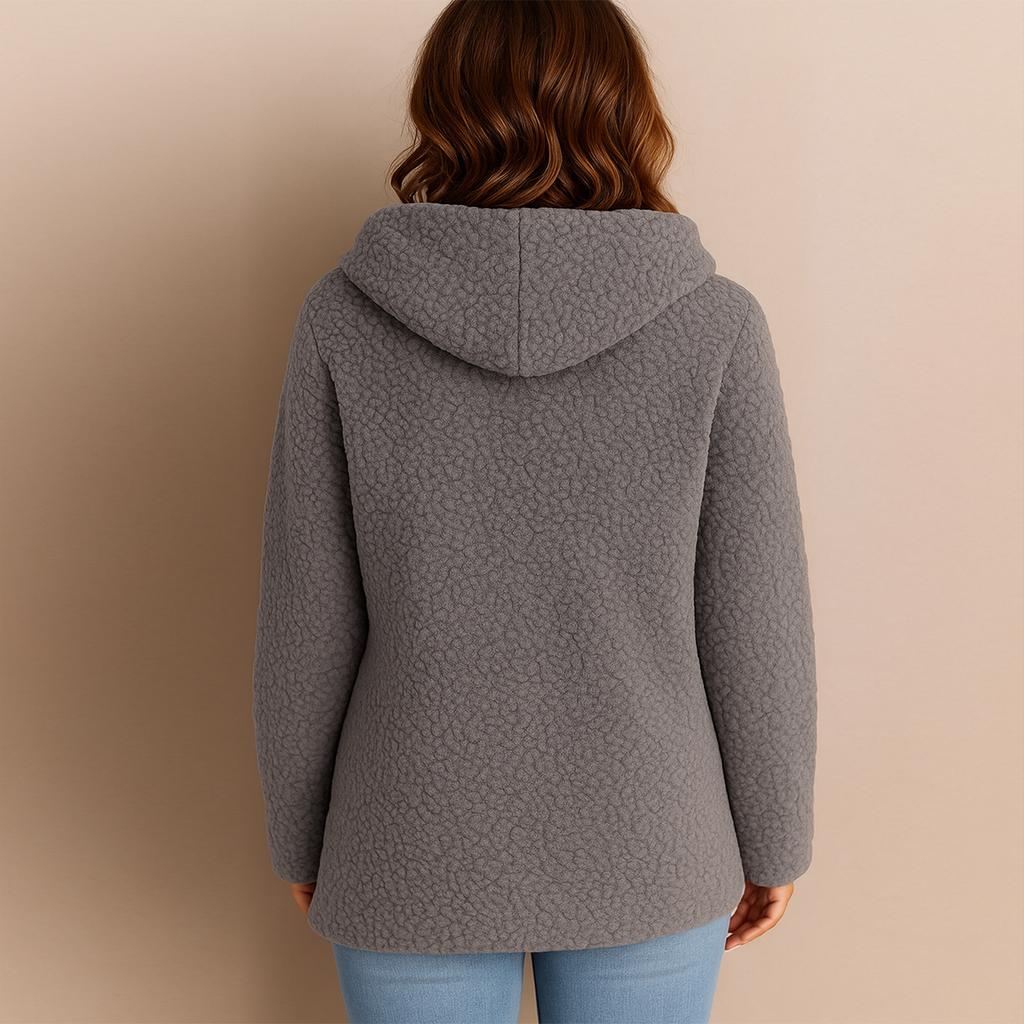 Women's Fashionable Solid Color Long Sleeved Zipper Casual Loose Hooded Jacket