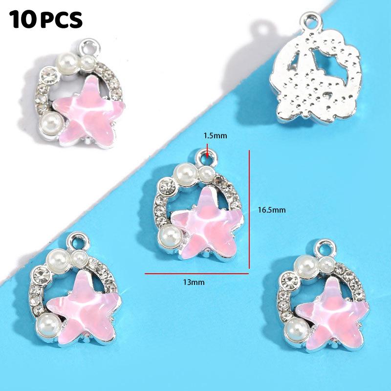10 Pieces Assorted Alloy Pendants, Pink Resin Rhinestone Star Moon Design, DIY Jewelry Making for Necklaces & Bracelets
