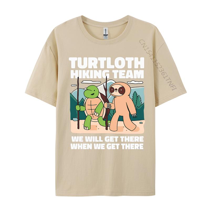 Funny Turtle And Sloth Hiking Camping T Shirt Men Tee Premium Cotton Anime Printed Tshirts Oversize Top Tees