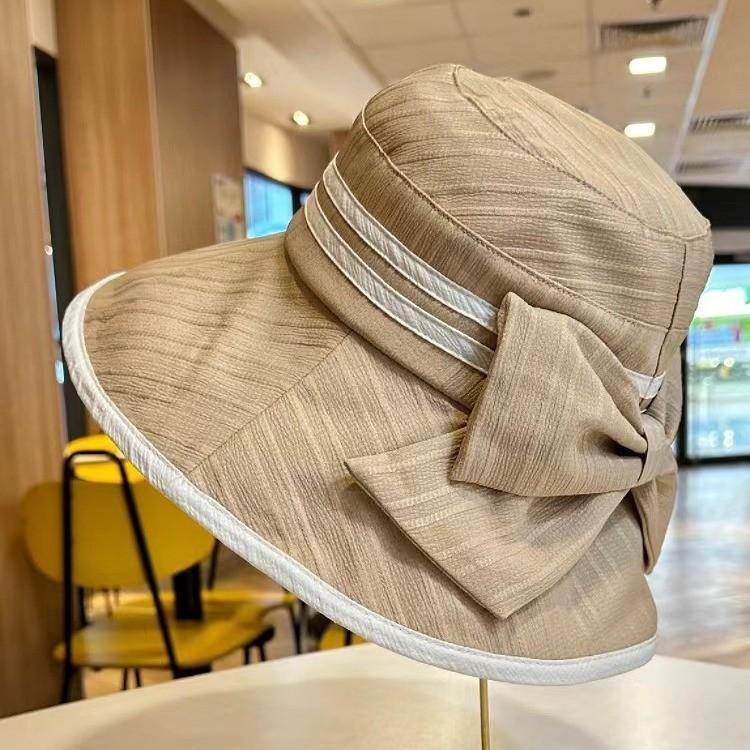 Stylish Women's Fisherman Hat With Large Brim For Spring Summer Travel Uv Protection Korean Style Bow Tie Sun Hat