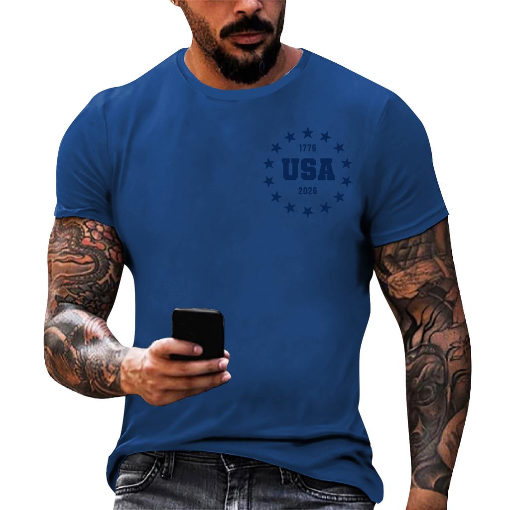 Men's loose and casual flag letter print T-shirt short-sleeved top