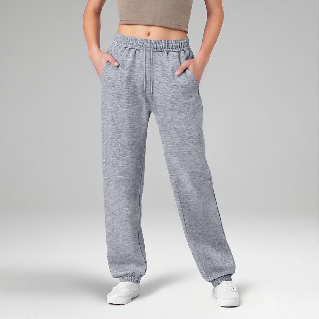 Women's Wide Leg Sports Pants Yoga Straight Mid-Rise Drawstring Elastic Low-Waist Clothing With Pockets