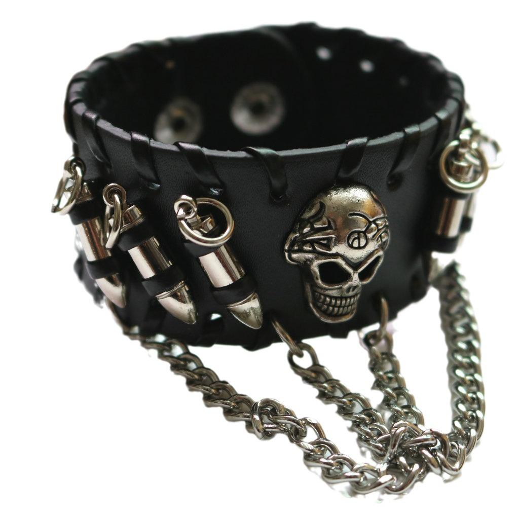European-American Punk Skull Rivet Leather Men's Bracelet