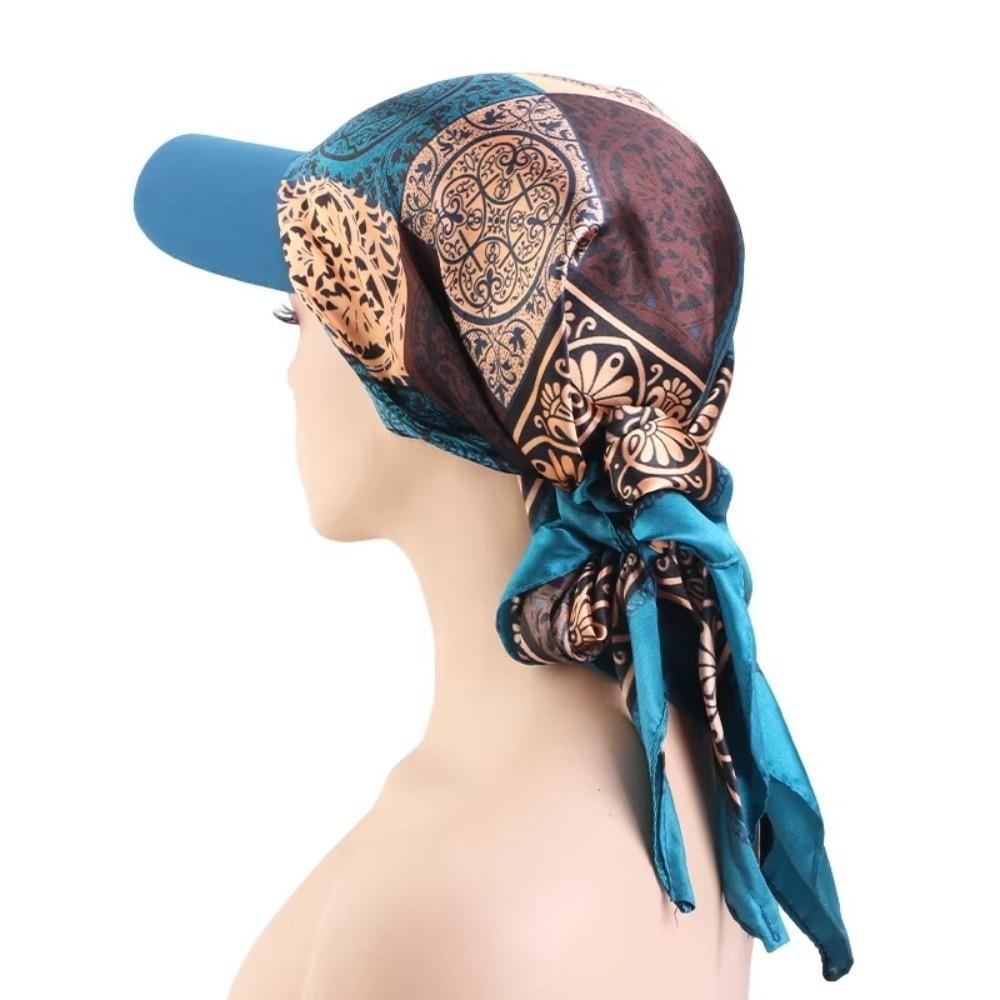 Weiches Bedrucktes Satin Kopftuch Hut UV-Schutz Breiter Rand Chiffon Bedruckte Visierhut Bandana Atmungsaktive Baseball Hijab Mütze