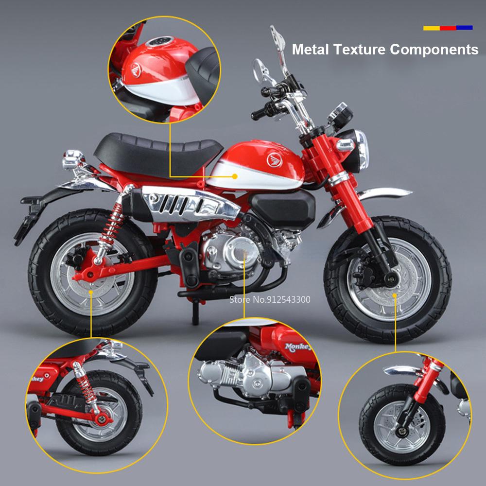 1/12 Honda Monkey Alloy Toy Motorcycle Model Car with Sound Light Rear Wheel Suspension Motorbikes Vehicle Models for Children