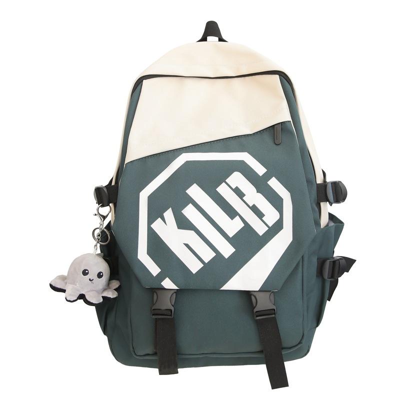 Trendy and Cool Simple Letters Contrasting Colors Large Capacity Junior High School High School Backpack New Versatile Student Schoolbag