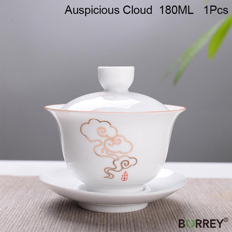 BORREY Bone China Gaiwan Weißes Porzellan Teekanne Reise Kung Fu Tee-Set Handbemalte Keramik Gaiwan Büro Teetasse Puer Kettlle
