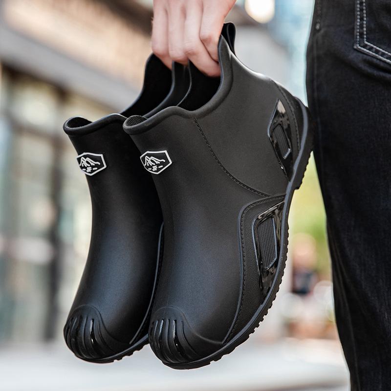 Short Rain Shoes Men's Adult Fashion Waterproof Shoes Thickened Wear-resistant Rain Boots Kitchen Work Low-top Flat Rain Boots Men