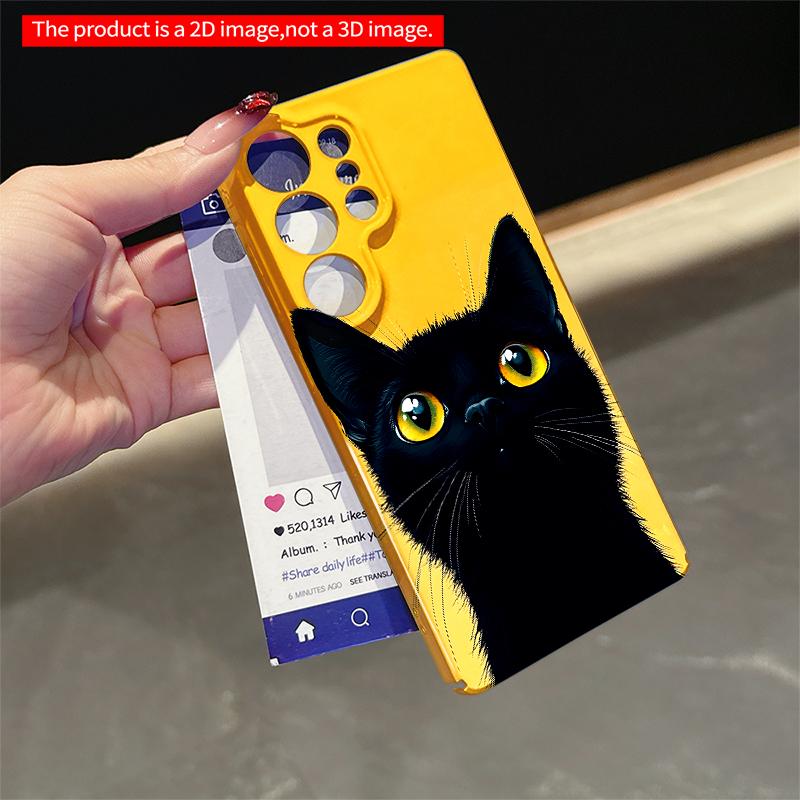2DFlat Samsung phone case Black Cat with Golden Eyes on Yellow Background Applicable to Galaxy S23 S24 S25ULTRA S26 A12 A14 A15 A16 A54 A55