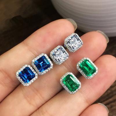 Neue rechteckige/quadratische grüne Kubikzircon-Ohrstecker für Damen, elegante Party-Accessoires, Jahrestagsgeschenk, zeitlose Damen-Ohrringe