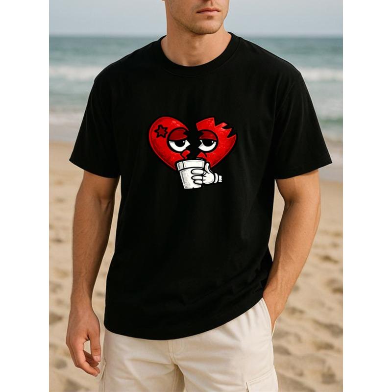 

Heartbroken Cup Painting Graffiti, Quirky and Unique Style Soft Cotton T-shirt, Suitable for Daily and Home Wear, Patterned R... S разноцветный