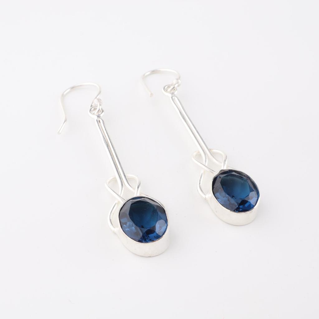 London Blue Topaz Gemstone 925 Sterling Silver Jewelry Handmade Earrings 1.76" EE-171-9