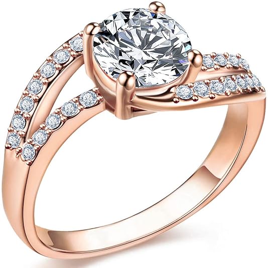 18K Rose gold Plated Love Heart Cubic Zirconia Promise Halo Engagement Promise Eternity Valentine's Day Ring for Women Size 6-10