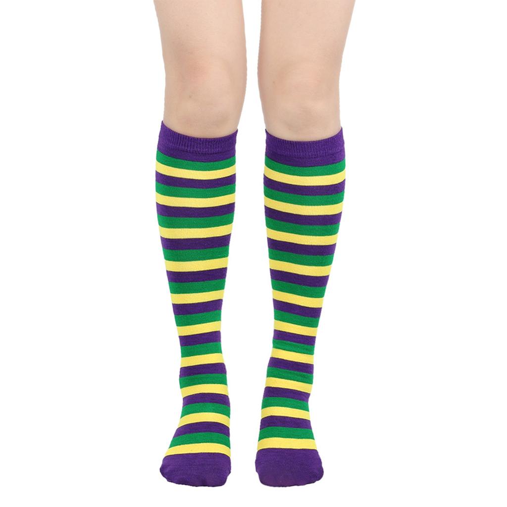Men's And Women's Irish Socks With Purple, Yellow, Green Stripes, Three Color Mid Tube Socks, Knee Socks, Carnival Calf Socks
