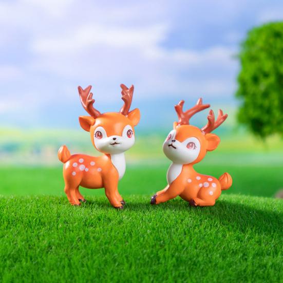 2 ks Mini Figurky Sika Jelena Ručně malované Miniatury Jelena Mini Zvířecí Sošky pro Pohádkové Zahrady Bonsai Mikro Krajina