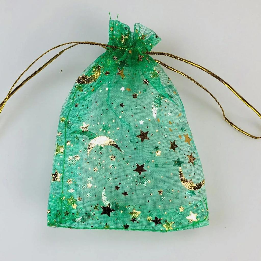 Organzabeutel Schmuckbeutel Bronzefarbener Stern Mond Kordelzug mit Kordelzug Geschenk Hochzeitsfeier Party Souvenir Süßigkeitenverpackung