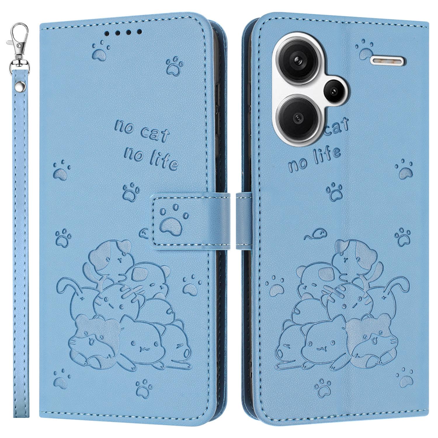 

For Xiaomi Redmi Note 13 Pro+ 5G Case with Strap Cats Imprint Leather Wallet Phone Cover F