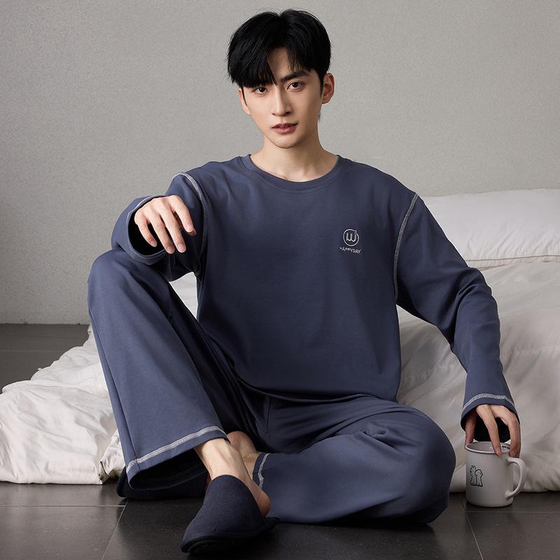 Men's Korean Style Cotton Pajamas Set - Autumn, Long Sleeve, Casual, Loose Fit