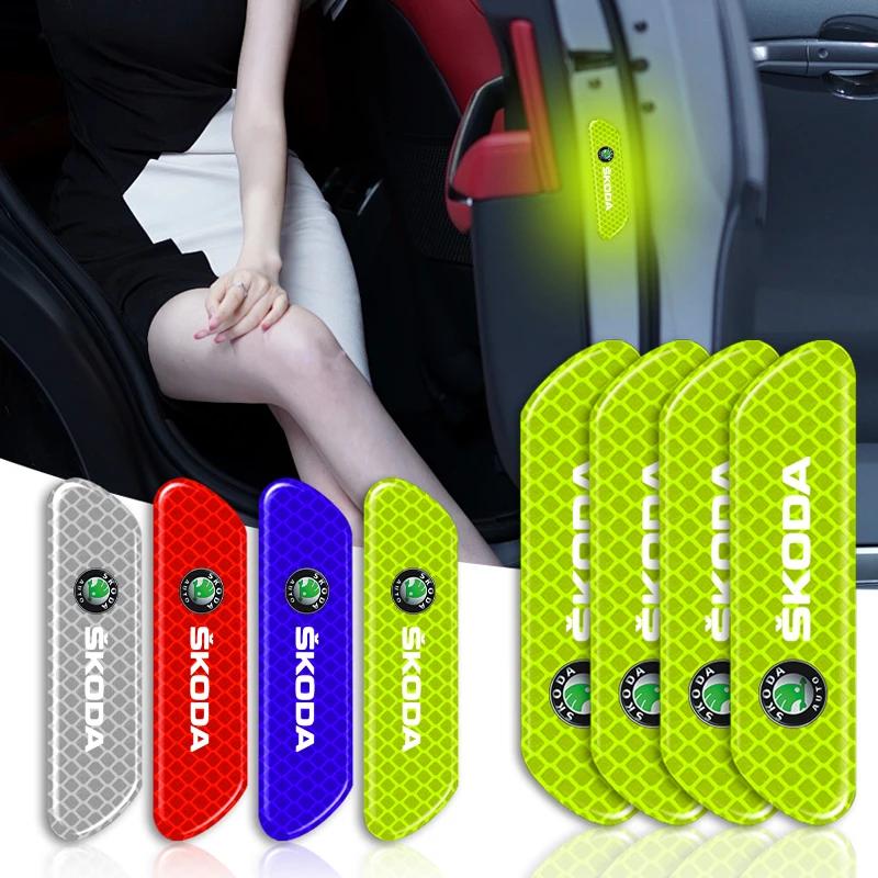 XOWS7 4pcs Car Door Reflective Strips security Warning Stickers For Skoda Octavia Fabia Kamiq Kapoq Kodiaq Rapid SCALA Superb