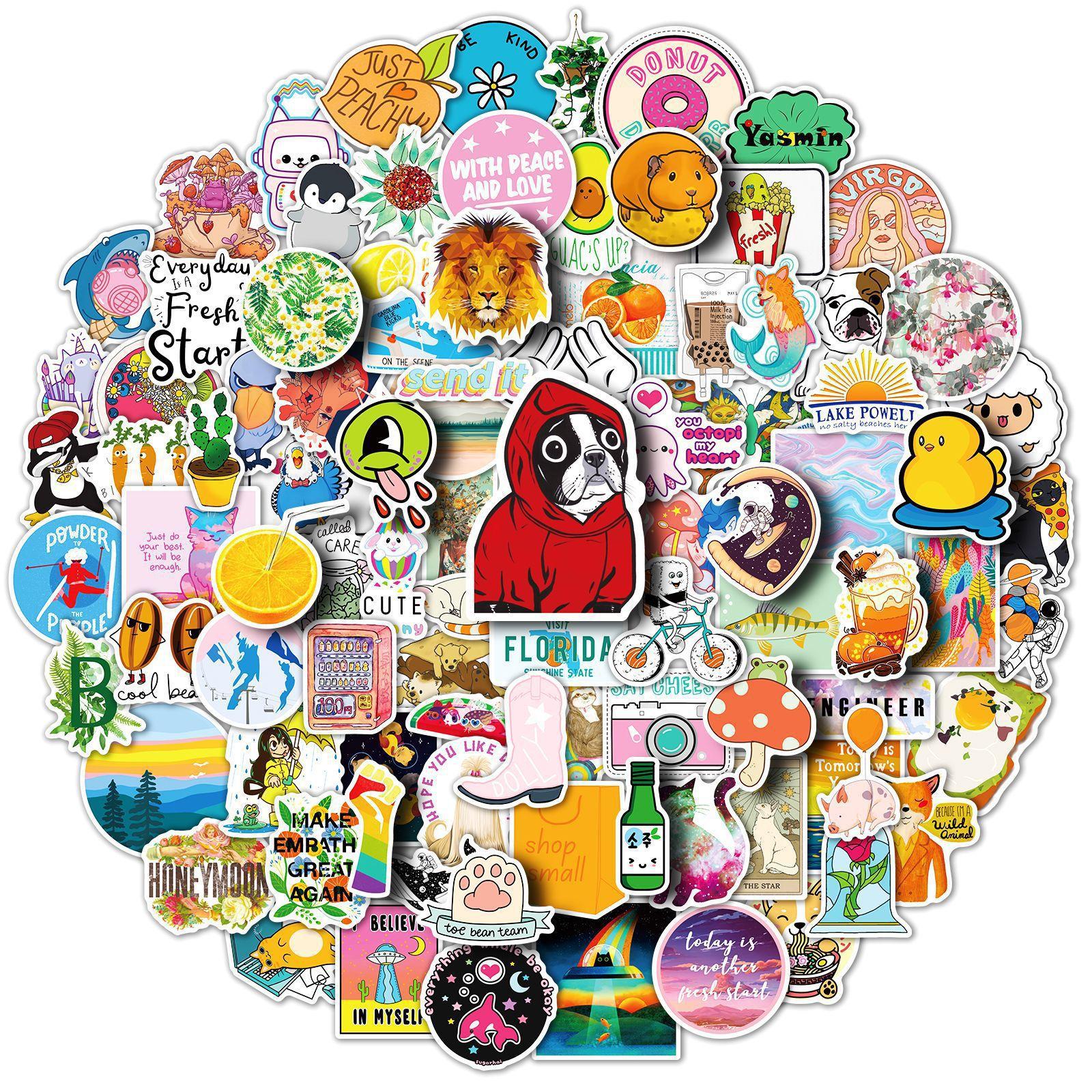 

100 Small Fresh Stickers New Cute Cartoon Stickers Skateboard Guitar Suitcase Removable Stickers
