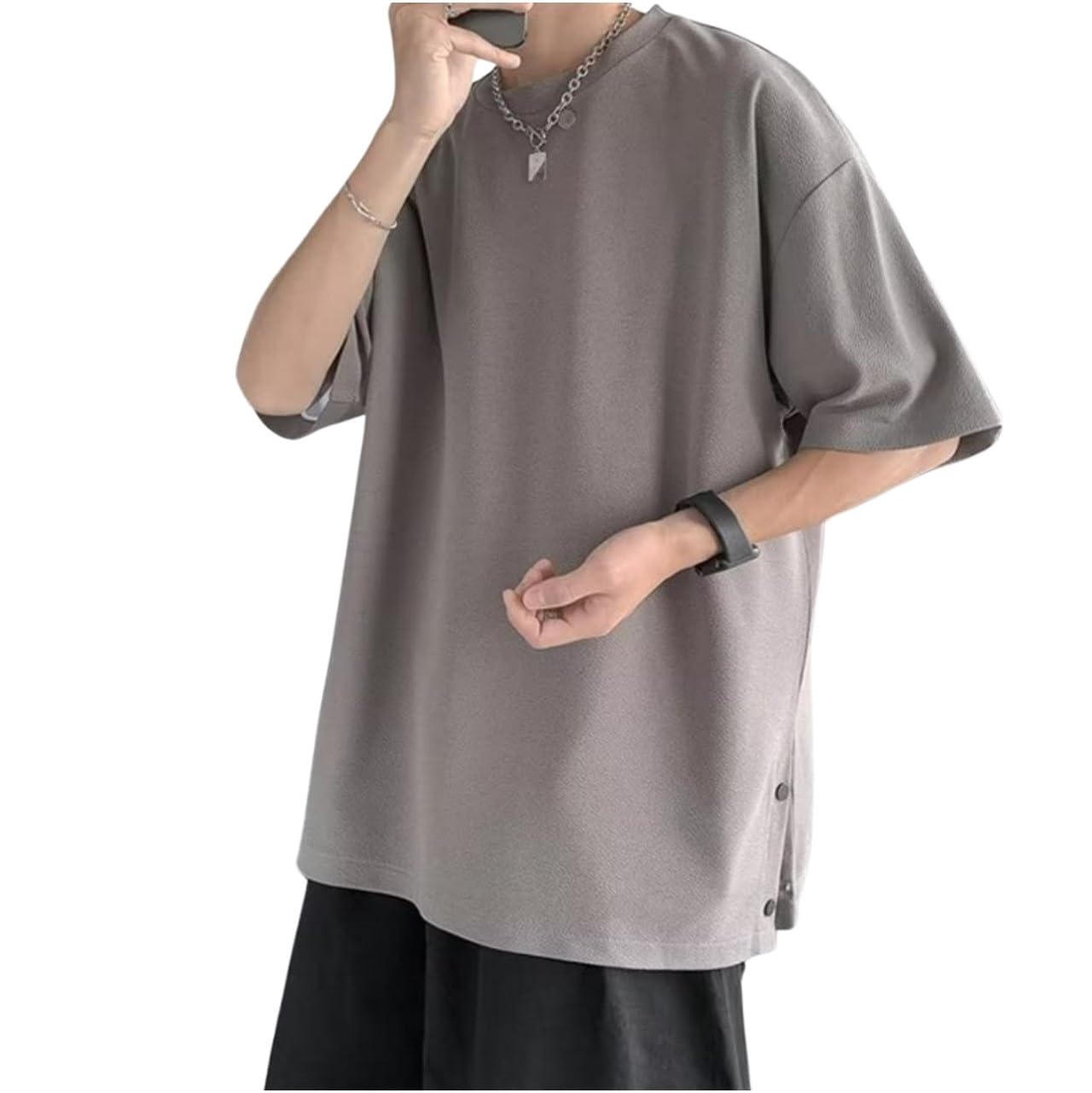 

Рукав Оверсайз для Большого Бокового Спуска Большой Летний Весенний Короткий Свитшот Быстросохнущий Круглый Вырез Многослойный Жатый Крой и Повседневный Боди Офис Размер 4XL [APAGAI] 3/4 серый