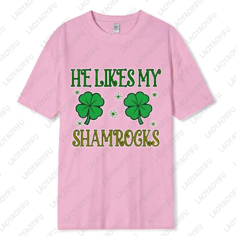 Saint Patricks Day Couple Tee Fun Festival Graphic Simple Style Oneck Printed Unisex Cotton Tshirt Man Women Lovers Clothes