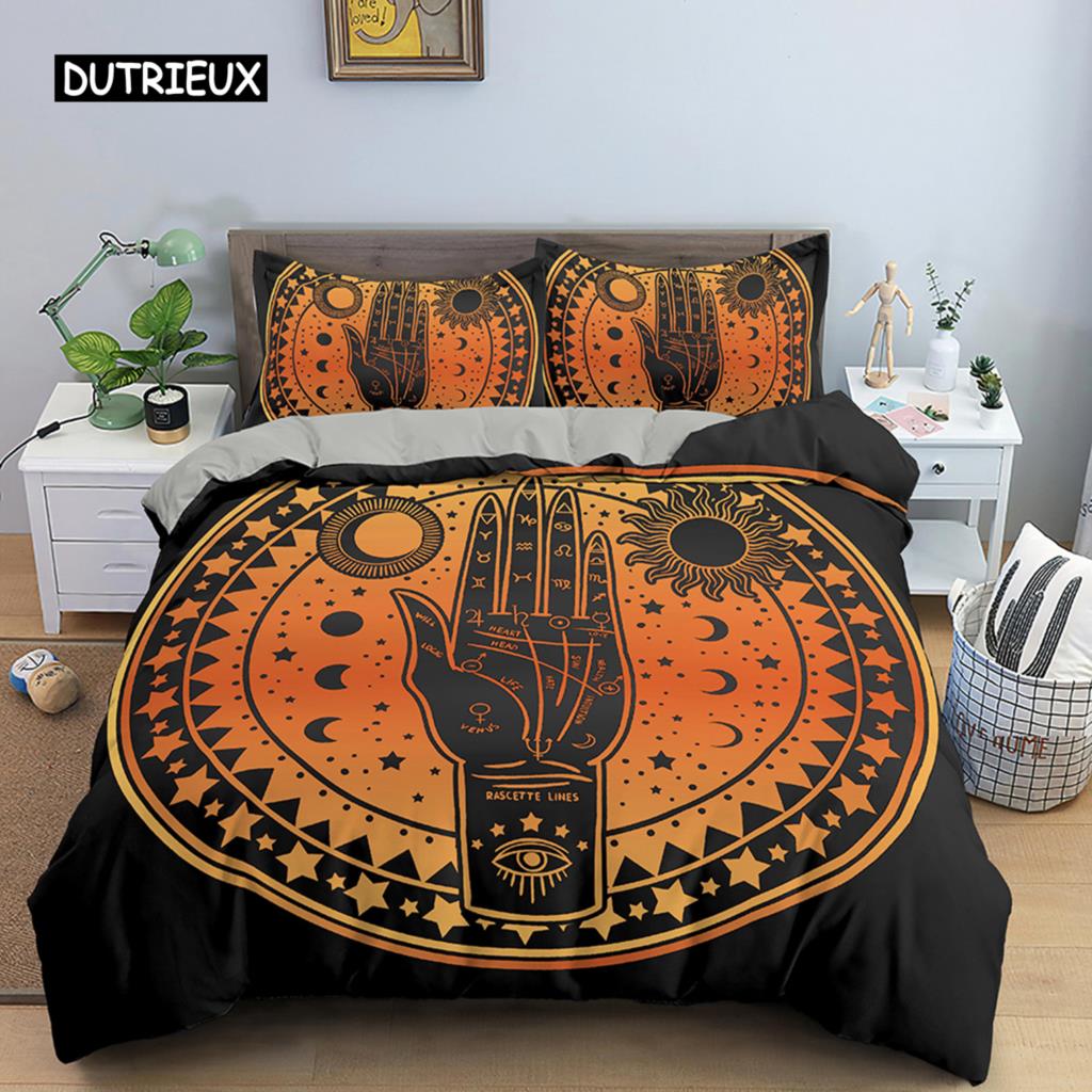 Hand Palm King Queen Duvet Cover Boho Magic Mandala Bedding Set Hand of Fatima Quilt Cover Hamsa Hand Polyester Comforter Cover
