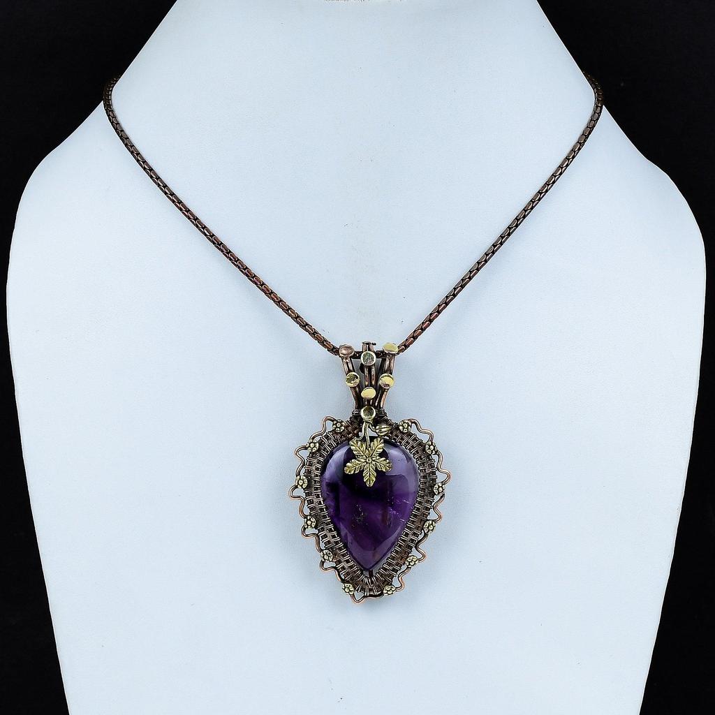 Amatista piedra preciosa cobre alambre envoltura joyería colgante hecha a mano para ella