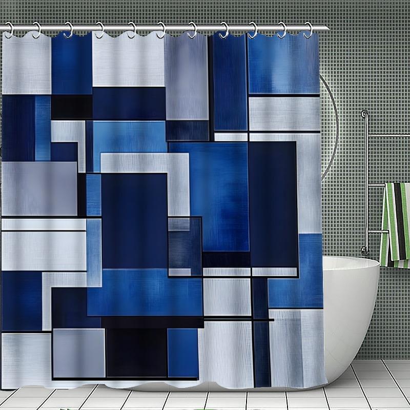 4Pcs No39 Shower Curtain Set with Non-Slip Bath Mat, Toilet Lid Cover, Contour Rug & 12 Hooks, Bathroom Decor
