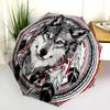 Indian - Style Wolf  Pattern, Automatic Folding Umbrella, Portable and Foldable Design, 8 Ribs, a Christmas or Birthday Gift.