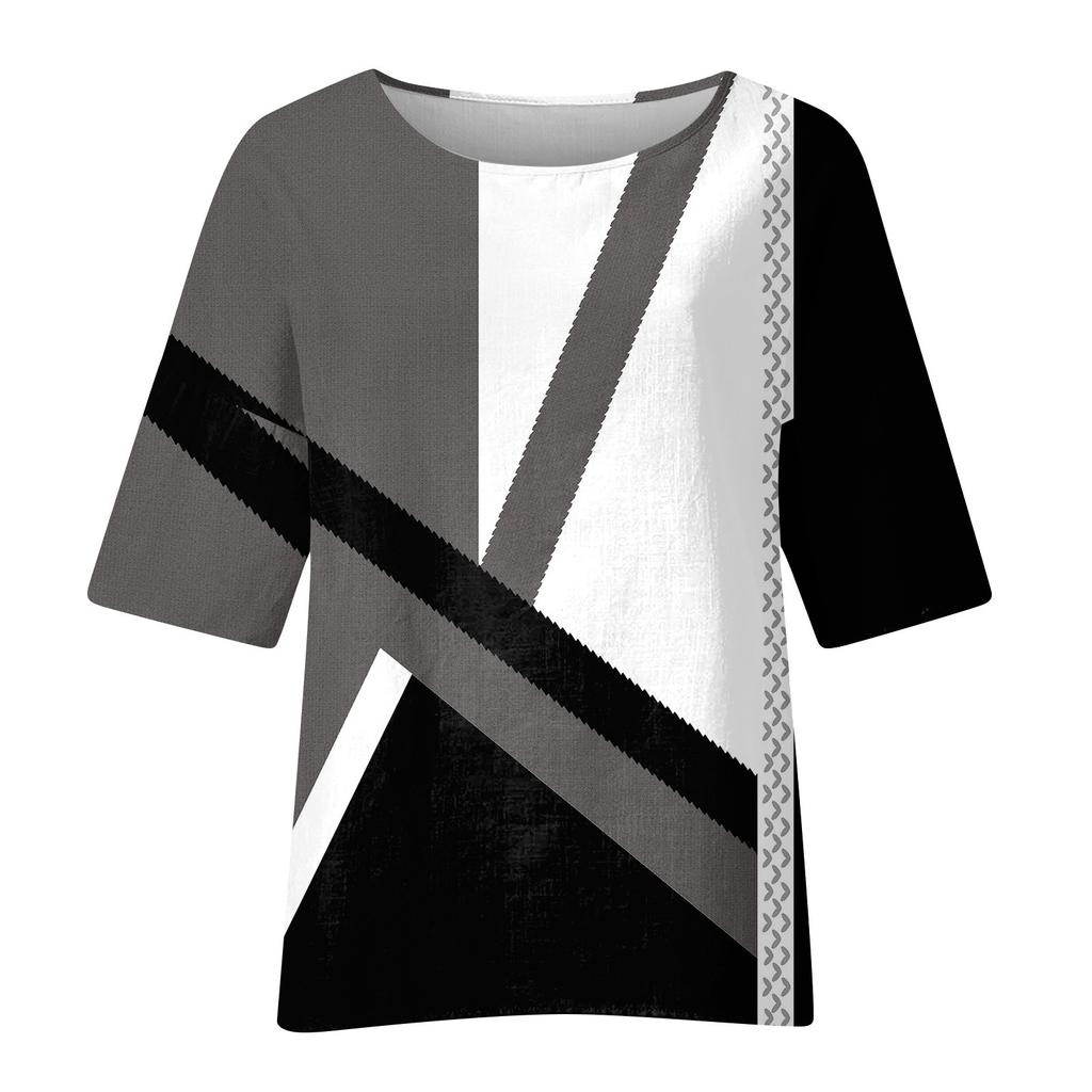 Women's Fashion Half Sleeve Round Neck Printed Loose Casual Blouse Top