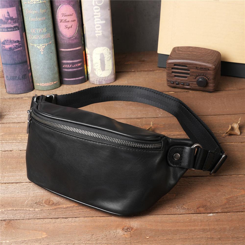 Vintage Motorcycle Men's Crossbody purse - Genuine Cowhide Leather Phe Waist Pack & Lightweight Sport Chest Bag