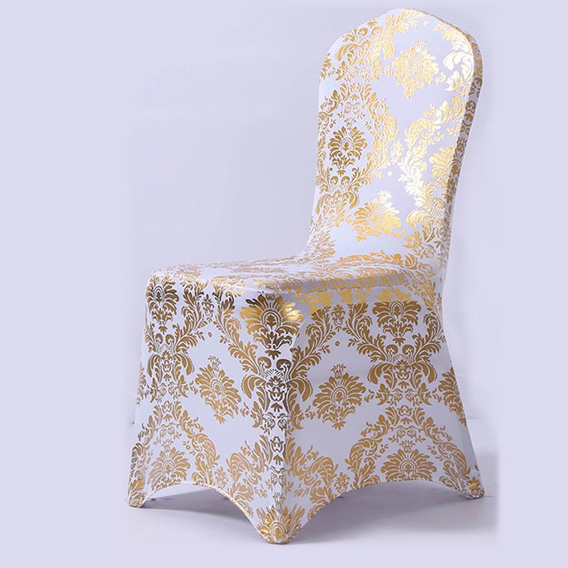 Gold Printed Chair Cover for Wedding Party Decoration Pattern Design Spandex Birthday Lycra Dining Room Chair Covers Hotel Show 45*45*90CM золотой