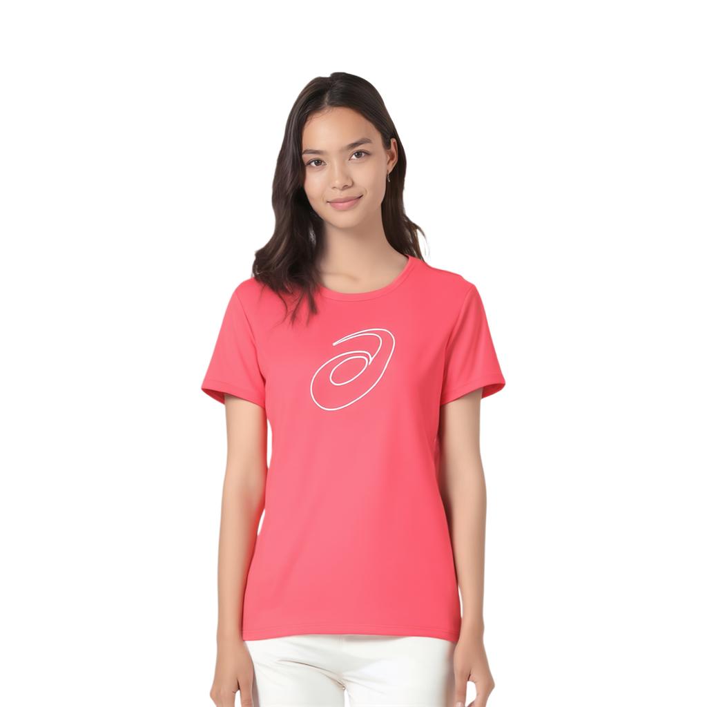 Asics Maglia Girocollo con Logo Stampato a Maniche Corte Top da Donna Rosa Fluorescente 2012C841-700