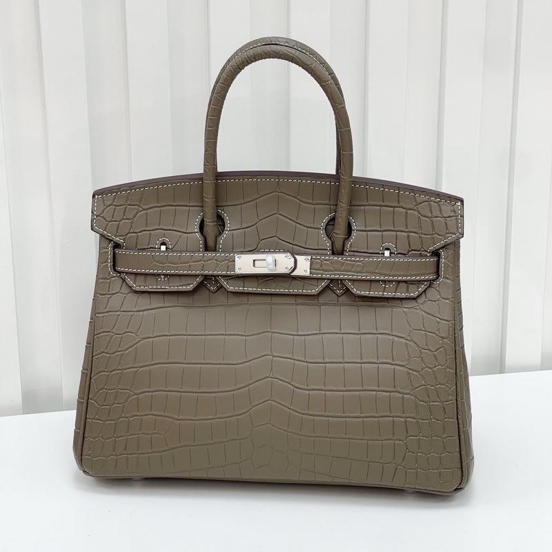 New Leather Women's Bag Crocodile Pattern Leather Matte 2530CM Platinum Bag Classic Versatile Portable