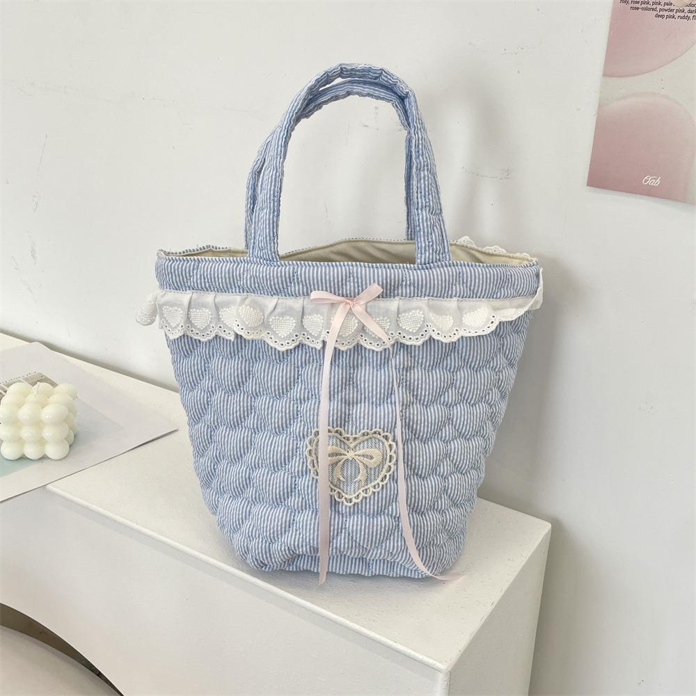 Sweet Bowknot Handbag Large Capacity Fresh Lace Lunch Bag Fashion Bucket Bag  Women